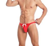 Oanviso Badehose Herren Kurz Sexy Badeslip Mini Schwimmenslip Bademode Slip Swim Brief Enge Badeshorts mit Tunnelzug Trunk Bademode A Rot M