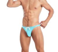 Oanviso Badehose Herren Kurz Sexy Badeslip Mini Schwimmenslip Bademode Slip Swim Brief Enge Badeshorts mit Tunnelzug Trunk Bademode A Blau L
