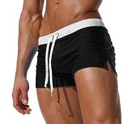 Oanviso Badeshorts für Herren&Jugendliche Klassisch Einfarbige Badehosen mit Reißverschlusstasche Eng Komfortable Tunnelzug Schwimmhose Schnelltrocknend Swimwear Training Badepants A Schwarz M