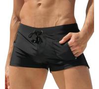 Oanviso Badeshorts für Herren&Jugendliche Klassisch Einfarbige Badehosen mit Reißverschlusstasche Eng Komfortable Tunnelzug Schwimmhose Schnelltrocknend Swimwear Training Badepants D Schwarz XS