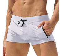 Oanviso Badeshorts für Herren&Jugendliche Klassisch Einfarbige Badehosen mit Reißverschlusstasche Eng Komfortable Tunnelzug Schwimmhose Schnelltrocknend Swimwear Training Badepants D Weiß XS