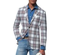 Oanviso Blazer Kariert Herren Slim Fit Anzug Revers Stylish Freizeit Sakkos Karo Mantel aus Twill mit Knöpfen Klassisch Kariert Business Anzugjacken für Männer Herbst Scheckblazer A 04 S