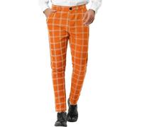 Oanviso Chinohose Herren Strech Anzughosen Karierte Chino Hosen Lange Regular Fit Chinohosen Elegant Gerade Stoffhose Slim Anzughose Plaid Smokinghose Karomuster Hosen Business G Orange 3XL