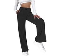 Oanviso Cordhose Damen Weites Bein Hohe Taille Gerade Freizeithose Teenager Straight Corduroy Trousers Lockere Vintage Einfarbig Slim Fit Hosen mit Taschen A schwarz L