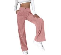 Oanviso Cordhose Damen Weites Bein Hohe Taille Gerade Freizeithose Teenager Straight Corduroy Trousers Lockere Vintage Einfarbig Slim Fit Hosen mit Taschen A Rosa XS