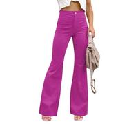 Oanviso Cordhose Damen Weites Bein Hohe Taille Gerade Freizeithose Teenager Straight Corduroy Trousers Lockere Vintage Einfarbig Slim Fit Hosen mit Taschen C Lila XL