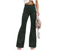 Oanviso Cordhose Damen Weites Bein Hohe Taille Gerade Freizeithose Teenager Straight Corduroy Trousers Lockere Vintage Einfarbig Slim Fit Hosen mit Taschen C Armeegrün XL