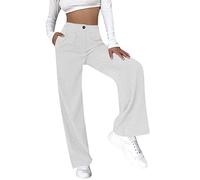 Oanviso Cordhose Damen Weites Bein Hohe Taille Gerade Freizeithose Teenager Straight Corduroy Trousers Lockere Vintage Einfarbig Slim Fit Hosen mit Taschen A weiß XL