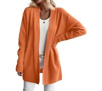 Oanviso Damen Strickjacke Elegante Langarm Strick Jacke Lang Cardigan Feinstrick Winterjacke Schmal Pullover Open Front Strickcardigan Sweater A Orange XL