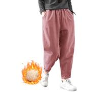 Oanviso Damen Warm Cordhose Weich Plüsch Hosen Vintage Jogginghose mit Tasche Casual Mädchen Loose Weite Outdoorhose Trainingshose Mode Hose für Herbst Winter A Rosa 3XL