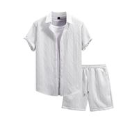 Oanviso Herren 2 Teiliges Sommer Freizeitanzug Sets Kurzarm Hemden + Shorts Set Jogginganzüge Mode Casual Strand Outfits mit Knöpfen Männer Trainingsanzug Zweiteiler A Weiß S