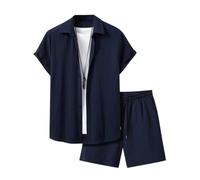 Oanviso Herren 2 Teiliges Sommer Freizeitanzug Sets Kurzarm Hemden + Shorts Set Jogginganzüge Mode Casual Strand Outfits mit Knöpfen Männer Trainingsanzug Zweiteiler B Rosa M