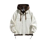 Oanviso Herren College Jacke Bomberjacke Vintage Y2K Baseballjacke Farbblock Übergangsjacke Cargojacke Fliegerjacke Steppjacke Blouson Sportjacke Oversized A Beige 3XL