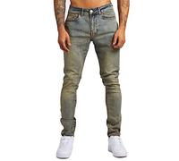 Oanviso Herren Destroyed Jeans Biker Hose Herren Löcher Slim Fit Lang Jeans Denim Hose Mode Für Männer Zerrissen Jeanshose Skinny Jeanshosen Bleistifthose Hosen A Gelb Blau L
