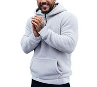 Oanviso Herren Fleecepullover Half Zip Winterpullover Warm Teddyfleece Sherpa Hoodie Kapuzenjacke Casual Sweater Pulli Loose Sport Sweatshirt mit Kapuzen A Weiß M