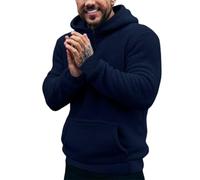 Oanviso Herren Fleecepullover Half Zip Winterpullover Warm Teddyfleece Sherpa Hoodie Kapuzenjacke Casual Sweater Pulli Loose Sport Sweatshirt mit Kapuzen A Marine L
