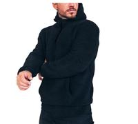 Oanviso Herren Fleecepullover Half Zip Winterpullover Warm Teddyfleece Sherpa Hoodie Kapuzenjacke Casual Sweater Pulli Loose Sport Sweatshirt mit Kapuzen A Schwarz L
