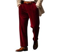 Oanviso Herren Gerade Geschnittenen Samthose Einfarbig Anzughose Klassische Business Arbeitshose mit Taschen Weiche Bequeme Hose Casual Praktische Hose für den Alltag Outdoor A Rotwein S