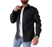 Oanviso Herren Hemdjacke Einfarbig Hemden Button Down Langarm Freizeitjacke Slim Fit Hemd mit Taschen Dickes Hemd Jacke Herbst Modisches Herrenhemd Casual A Shwarz M