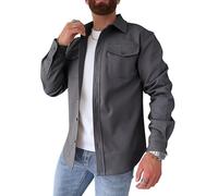 Oanviso Herren Hemdjacke Einfarbig Hemden Button Down Langarm Freizeitjacke Slim Fit Hemd mit Taschen Dickes Hemd Jacke Herbst Modisches Herrenhemd Casual A Dunkelgrau XXL