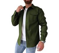 Oanviso Herren Hemdjacke Einfarbig Hemden Button Down Langarm Freizeitjacke Slim Fit Hemd mit Taschen Dickes Hemd Jacke Herbst Modisches Herrenhemd Casual A Grün XL