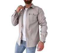 Oanviso Herren Hemdjacke Einfarbig Hemden Button Down Langarm Freizeitjacke Slim Fit Hemd mit Taschen Dickes Hemd Jacke Herbst Modisches Herrenhemd Casual A Aprikose S