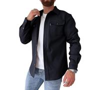 Oanviso Herren Hemdjacke Einfarbig Hemden Button Down Langarm Freizeitjacke Slim Fit Hemd mit Taschen Dickes Hemd Jacke Herbst Modisches Herrenhemd Casual A Dunkelblau XL