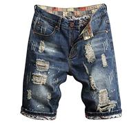 Oanviso Herren Jeansshorts Vintage Destroyed Denim Shorts Freizeit Bermuda Jeans Kurze Hose Chic Zerrissene Cowboy Shorts Mode Lässige Hip Hop Shorts Streetwear Sommer Ripped Loch Kurze Hose A02 L