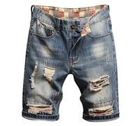 Oanviso Herren Jeansshorts Vintage Destroyed Denim Shorts Freizeit Bermuda Jeans Kurze Hose Chic Zerrissene Cowboy Shorts Mode Lässige Hip Hop Shorts Streetwear Sommer Ripped Loch Kurze Hose A08 L