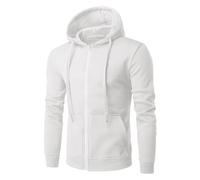 Oanviso Herren Kapuzenjacke mit Taschen und Kapuzenkragen Durchgehendem Reißverschluss Trainingsjacke Einfarbiger Basic Cardigan mit Kapuze Bequem Übergangsjacke für Frühling Herbst A Weiß L