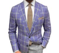 Oanviso Herren Karo Blazer Kariert Slim Fit Anzug Revers Stylish Scheckblazer Freizeit Sakkos für Männer Mantel aus Twill mit Knöpfen Klassisch Kariert Business Anzugjacken Herbst G 03 L