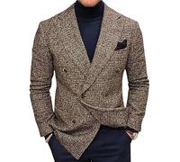 Oanviso Herren Karo Blazer Kariert Slim Fit Anzug Revers Stylish Scheckblazer Freizeit Sakkos für Männer Mantel aus Twill mit Knöpfen Klassisch Kariert Business Anzugjacken Herbst B Braun S
