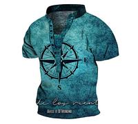 Oanviso Herren Kurzarm/Langarm T-Shirts V-Ausschnitt mit Knöpfe Shirts Bedrucktes Tee Shirts Vintage Casual Oberteile Henley T-Shirt Leicht Komfortabel Sweatshirt Sommer Outdoorshirts E Blau M