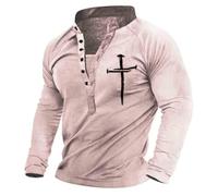 Oanviso Herren Kurzarm/Langarm T-Shirts V-Ausschnitt mit Knöpfe Shirts Bedrucktes Tee Shirts Vintage Casual Oberteile Henley T-Shirt Leicht Komfortabel Sweatshirt Sommer Outdoorshirts F05 XL