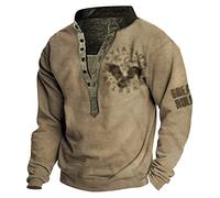 Oanviso Herren Kurzarm/Langarm T-Shirts V-Ausschnitt mit Knöpfe Shirts Bedrucktes Tee Shirts Vintage Casual Oberteile Henley T-Shirt Leicht Komfortabel Sweatshirt Sommer Outdoorshirts F06 XL