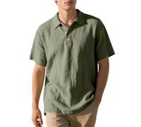 Oanviso Herren Leinenhemd Kurzarm Polohemd Leinen Bluse Sommer Slim Fit Leicht T-Shirt Tennis Poloshirt Anzughemd Tops Stretch Freizeithemd Elastisches Männer A Armeegrün S