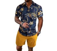 Oanviso Herren Set Casual Floral Hawaiihemd Strandshorts Blumenhemd T-Shirts + Kurze Hose Beach Polo Hemd Strand Surf Shorts Freizeitanzug Trainingsanzug Sommer A 1 S