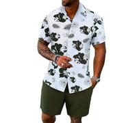 Oanviso Herren Set Casual Floral Hawaiihemd Strandshorts Blumenhemd T-Shirts + Kurze Hose Beach Polo Hemd Strand Surf Shorts Freizeitanzug Trainingsanzug Sommer A 9 L
