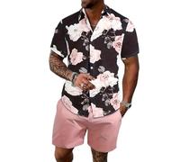 Oanviso Herren Set Casual Floral Hawaiihemd Strandshorts Blumenhemd T-Shirts + Kurze Hose Beach Polo Hemd Strand Surf Shorts Freizeitanzug Trainingsanzug Sommer A 10 L