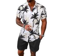 Oanviso Herren Set Casual Floral Hawaiihemd Strandshorts Blumenhemd T-Shirts + Kurze Hose Beach Polo Hemd Strand Surf Shorts Freizeitanzug Trainingsanzug Sommer A 2 S