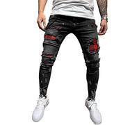 Oanviso Herren Slim Fit Destroyed Jeans Biker Hose Herren Löcher Lang Jeans Denim Hose Vintage Männer Zerrissen Jeanshose Skinny Jeanshosen Bleistifthose Hosen B Schwarz S