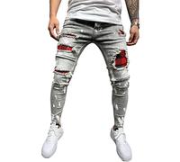 Oanviso Herren Slim Fit Destroyed Jeans Biker Hose Herren Löcher Lang Jeans Denim Hose Vintage Männer Zerrissen Jeanshose Skinny Jeanshosen Bleistifthose Hosen B Grau S