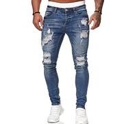 Oanviso Herren Slim Fit Destroyed Jeans Biker Hose Herren Löcher Lang Jeans Denim Hose Vintage Männer Zerrissen Jeanshose Skinny Jeanshosen Bleistifthose Hosen A Blau S