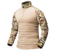 Oanviso Herren Taktisch Airsoft T-Shirt ohne Kapuze Sweatshirt Outdoor Einfarbig Pullover Stehkragen Sweater Herbst Casual Pulli Langarm Oversized für Männer A Khaki S