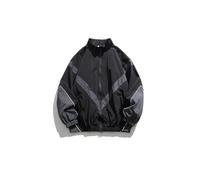 Oanviso Herren Vintage College Jacke für Jungen Bomberjacke Baseball Jacke Übergangsjacke Oversized Druck Mantel mit Reißverschluss Mode Sweatjacke für Herbst B Schwarz L