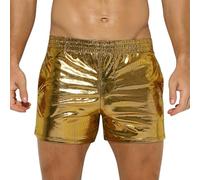 Oanviso Lederhosen Kurz Herren Glänzend Kunstleder Shorts PU Leder Kurze Hose Shorts Sexy Nachtclub Party PU Shorts Sommer Shorts Mittlere Taille Freizeit Leder Shorts A Golden M