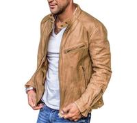 Oanviso Lederjacke für Herren Slim Fit Kunstleder Jacken mit Taschen Frühling PU Leder Jacke mit Stehkragen Freizeit Jacke mit Reißverschluss Casual Biker Jacket Langarm Retro Männer A Khaki L