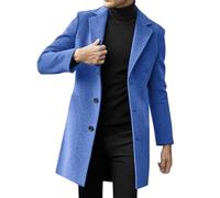 Oanviso Mantel Herren Lange Knopf Wollmantel Warmer Solid Wintermantel Kerbkragen Trenchcoat Slim Fit Jacke A Blau XL