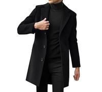 Oanviso Mantel Herren Lange Knopf Wollmantel Warmer Solid Wintermantel Kerbkragen Trenchcoat Slim Fit Jacke A Schwarz M