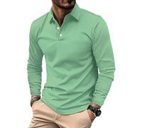 Oanviso Polo Shirt Langarm Herren Langarmshirt Henley-Ausschnitt Sport Freizeit Pullover Dünn Leicht Sweatshirt T-Shirt Basic Poloshirt Polohemd Shirt Klassisch Tshirt Hemd A Grün L